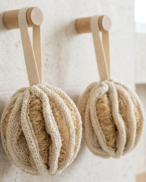 Yord Cotton-Sisal Layered Bath Puffs 12 cm Natural Pack of 2 - Lifestyle view