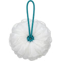 Yord Dense Mesh Bath Pouf 15 cm White with 35 cm Teal Cord - Product view