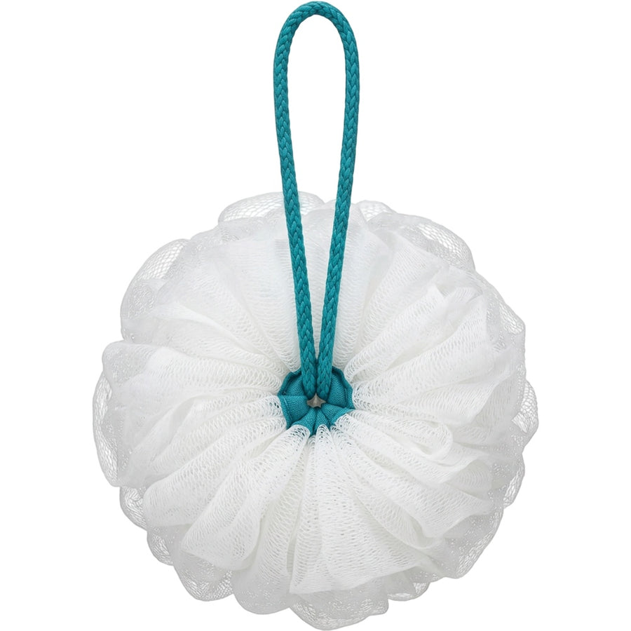 Yord Dense Mesh Bath Pouf 15 cm White with 35 cm Teal Cord